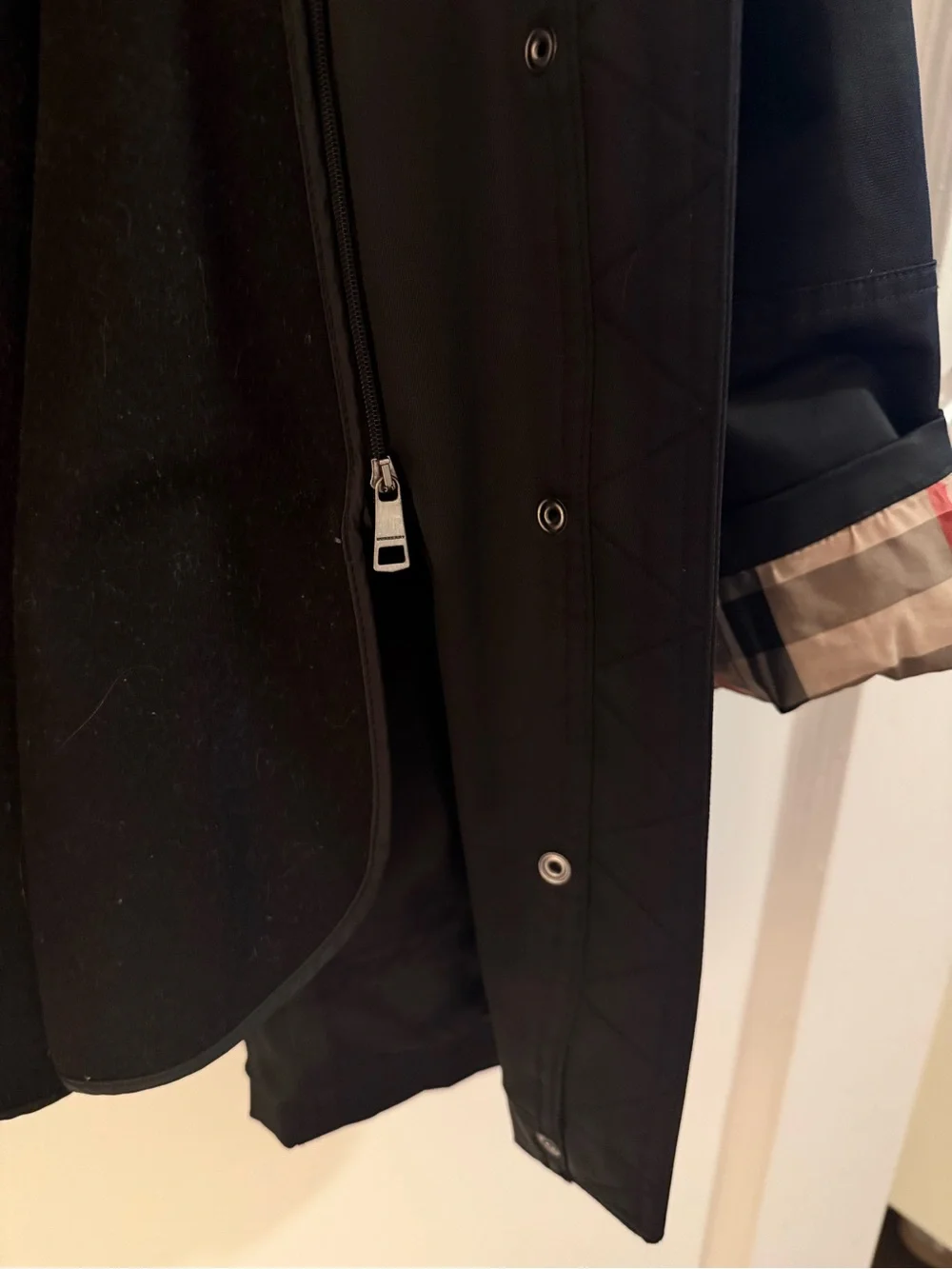 Burberry Black Trench Coat with Signature Check Cuffs - Picture 4 of 10